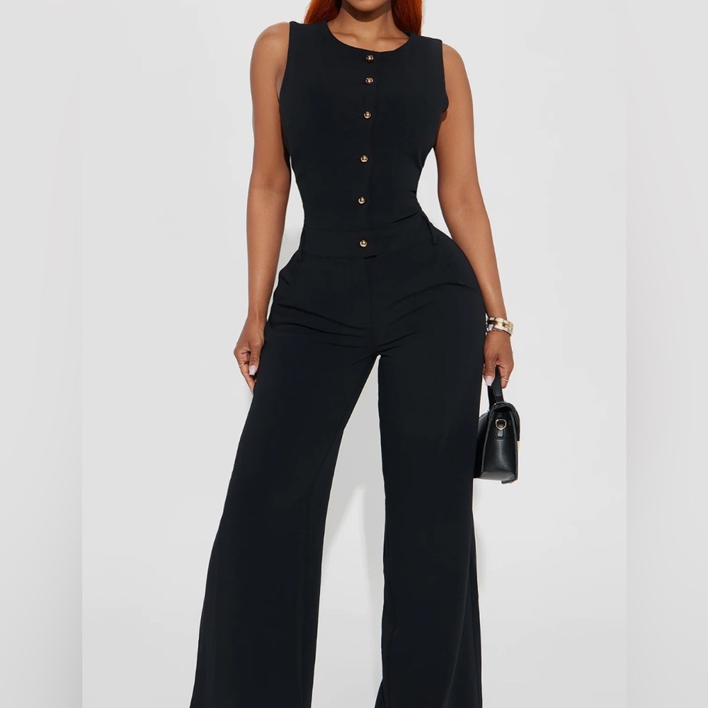 Fashion Nova Black Button-Front Jumpsuit